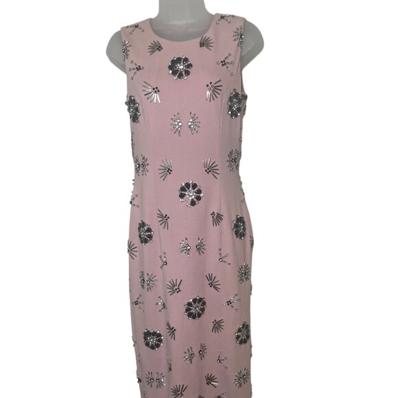 Mac Duggal Pink Embellished Maxi Dress Size 2 | Beaded Gem Floral Sample Gown - Picture 1 of 11